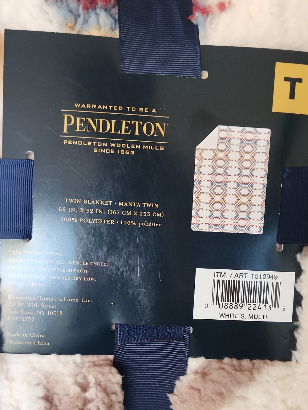 Pendleton Sherpa Blanket in Cream, Red, Blue, Gray - Picture 4 of 5